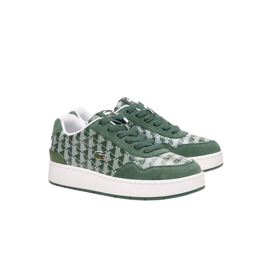 LACOSTE MEN'S ACE CLIP LEATHER MONOGRAM GREEN